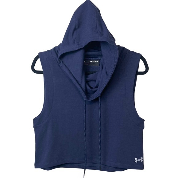 Under Armour‎ Navy Blue Cropped Sleeveless Funnel Neck Hoodie Women’s Sz XS - Picture 1 of 3